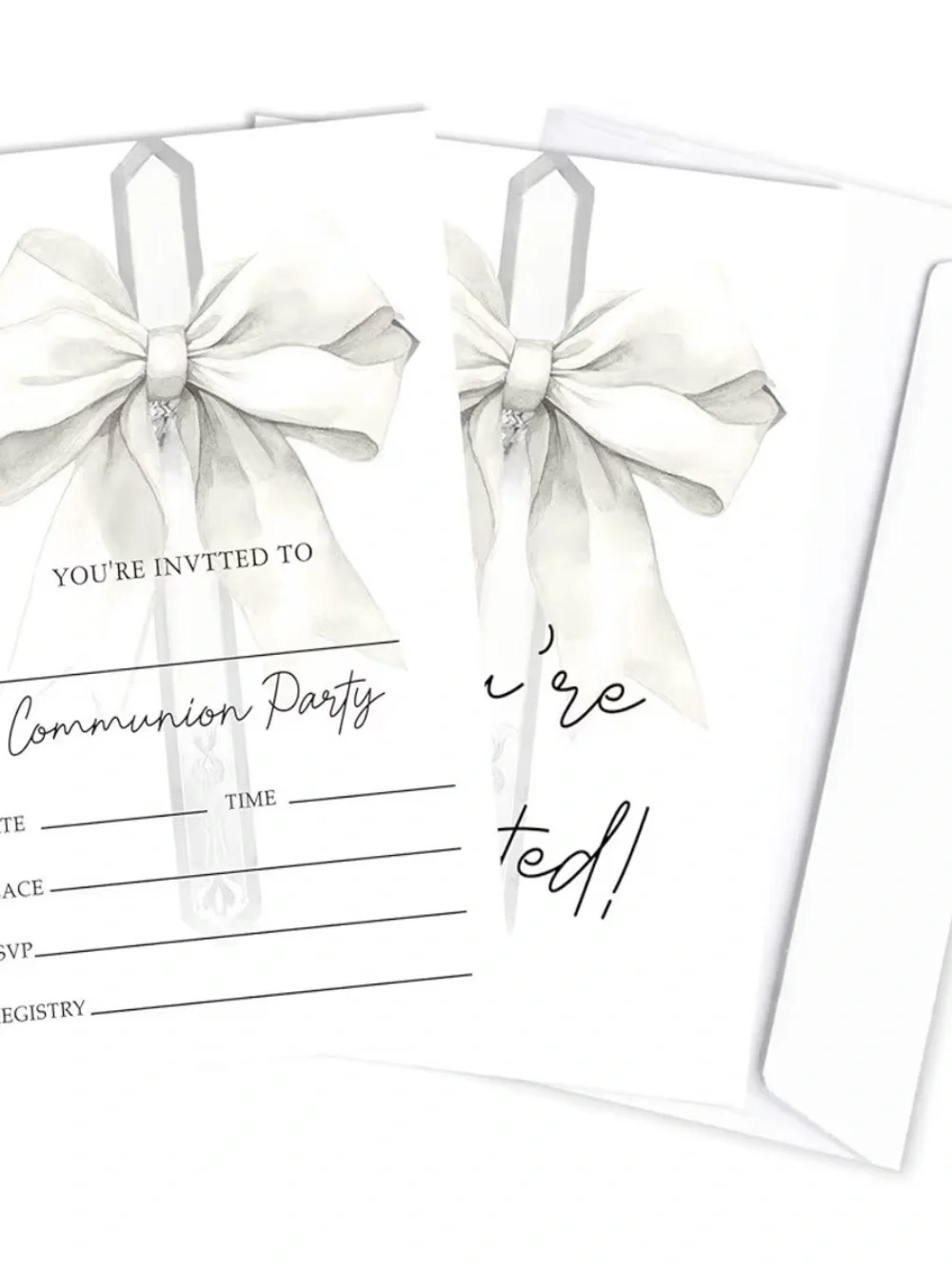 Elegant White Communion Party Invitation Cards
